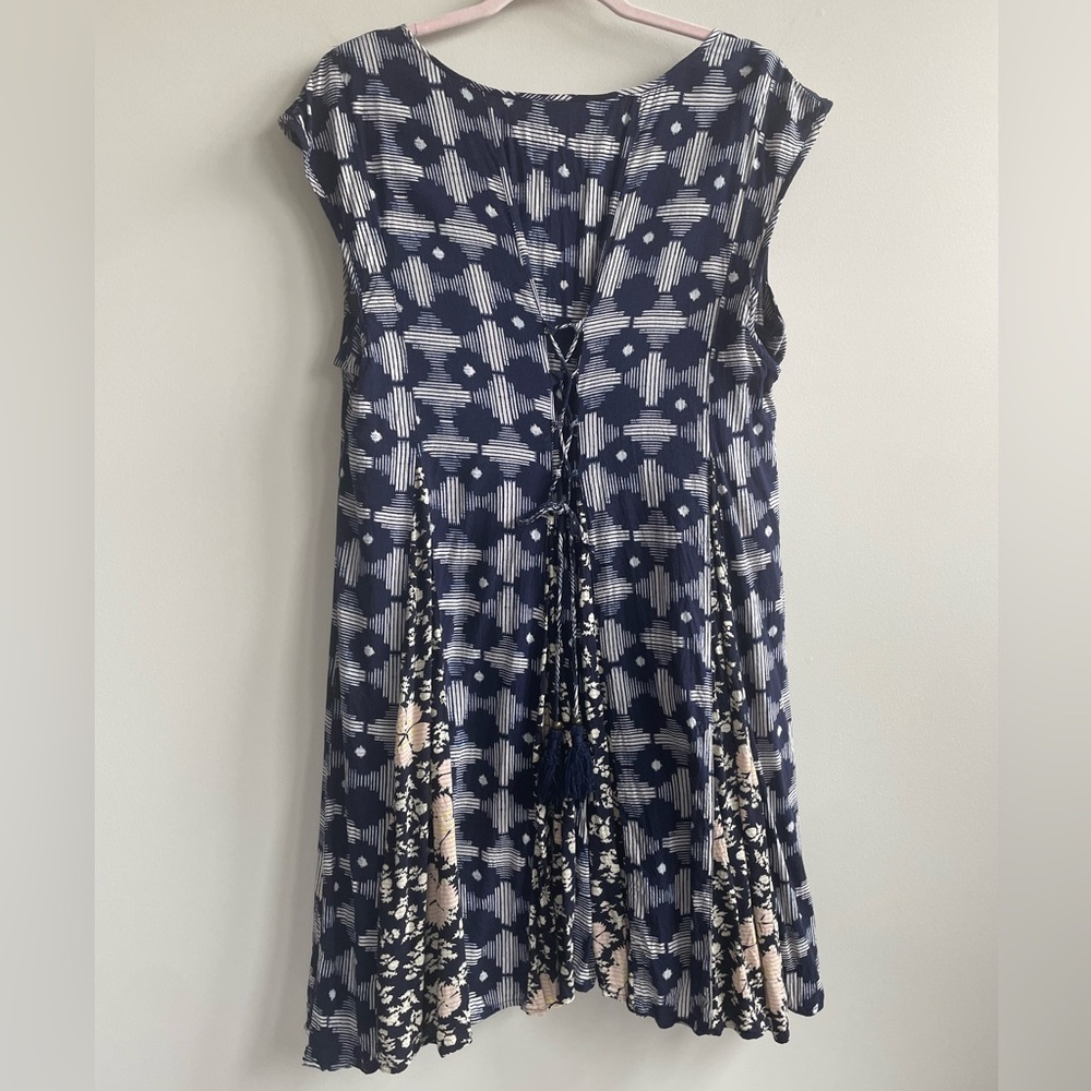 Anthropologie Maeve Indiga Swing Dress Mixed Print Floral Geometric Corset Back - Picture 6 of 12